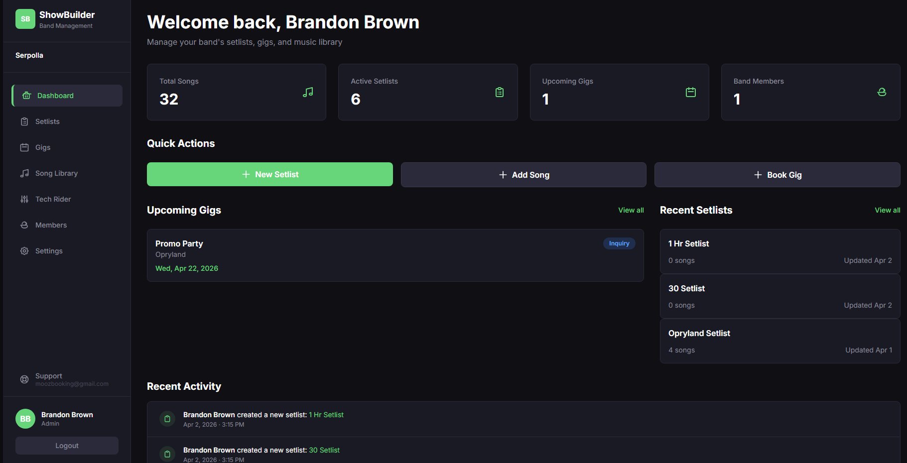 ShowBuilder dashboard